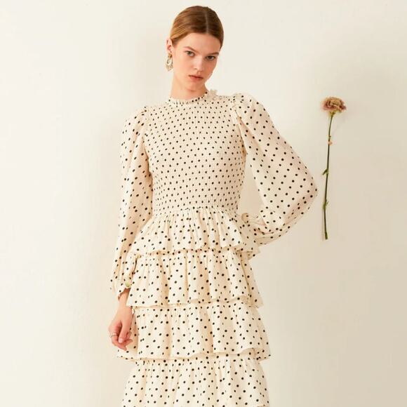 NWT NEW Alix of Bohemia Shelby Cream Dot Smocked Maxi Dress - Picture 2 of 6